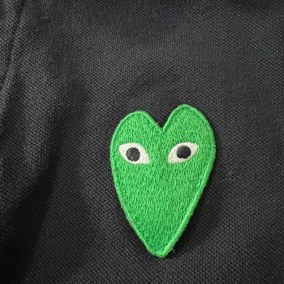 Comme des Garçon Play Kids Black Polo Shirt with Green Heart Patch. Size Large - Picture 7 of 14